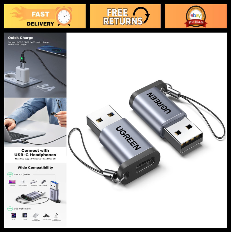 10Gbps USB C Female to USB Male Adapter 2 Pack, Type C to USB A Converter for iP