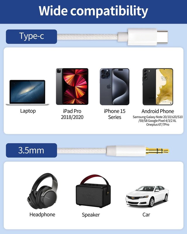 Cable de audio auxiliar USB C a jack de 0.138 in para altavoz est�reo de coche gallery
