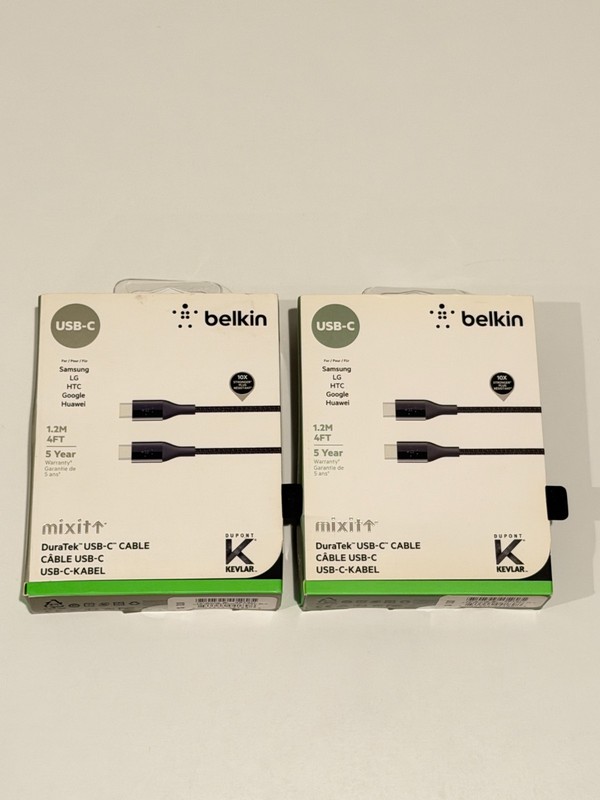 Belkin Mixit DuraTek Kevlar USB-C to USB-C Cable 4 ft – Black (2 Pack)