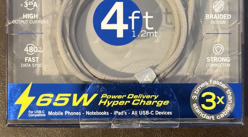 Nautica Urban 4ft Braided Gray USB-C To USB-C 65Watts Hyper Charge Cable * CB500 gallery
