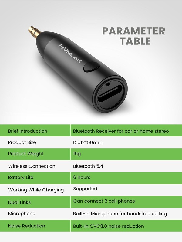 Bluetooth 5.4 Car Aux Adapter with Enhanced Microphone, 3.5mm Jack for Car Ho... gallery