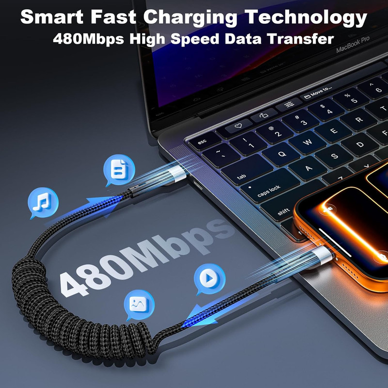 USB C to C Cable 3Ft 2Pack Coiled USB C Charger Cable for Car Type C Fast Chargi gallery