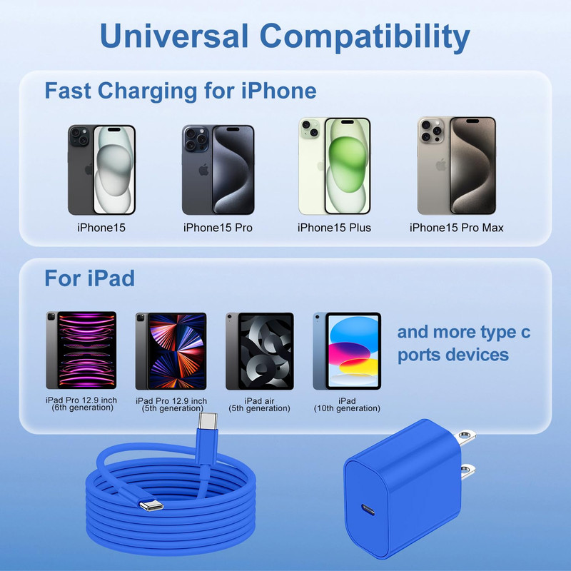Iphone 17 16 15 Fast Charger and 10Ft Type C to C Cable Cord Long, 20W USB C gallery