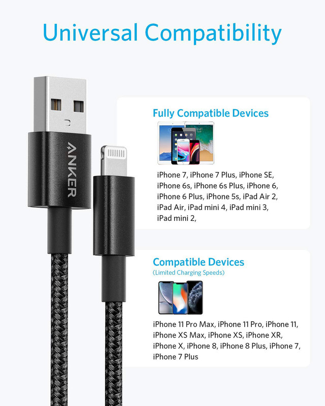 6 Ft Premium Double-Braided Nylon Lightning Cable, Apple Mfi Certified for Iphon gallery