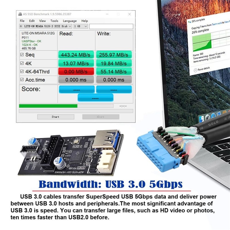 USB 3.0 19/20Pin & Type-E Female Header Splitter to Dual Type-E & USB 3.0 20P... gallery