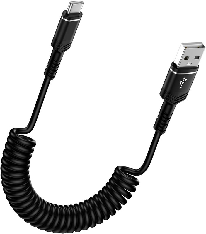 USB to USB C Iphone 16 plus Coiled Cord Car Charger I Phone 17 Pro Max Fast Char