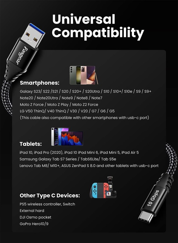 USB Cable 4.9ft - USB A to 3.2 Gen 2 Cord Braided 10Gbps Android Auto Data Ca... gallery