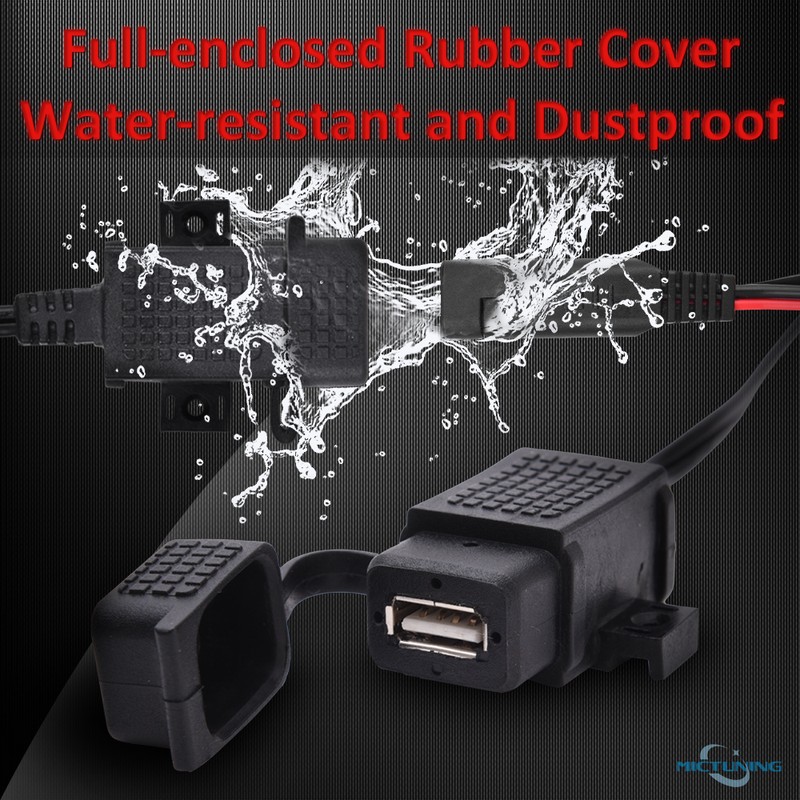 MICTUNING SAE to USB Cable Adapter Waterproof USB Charger Q 2.1A Port +10A Fuse gallery