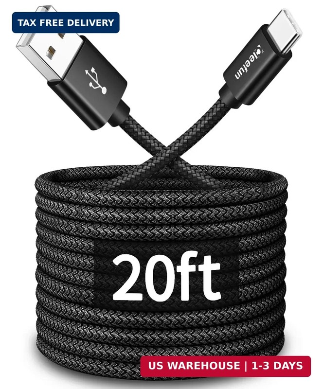 Long USB C Cable 20Ft, USB to USB-C Charging Cable – 20 Foot Type C Charger Cord
