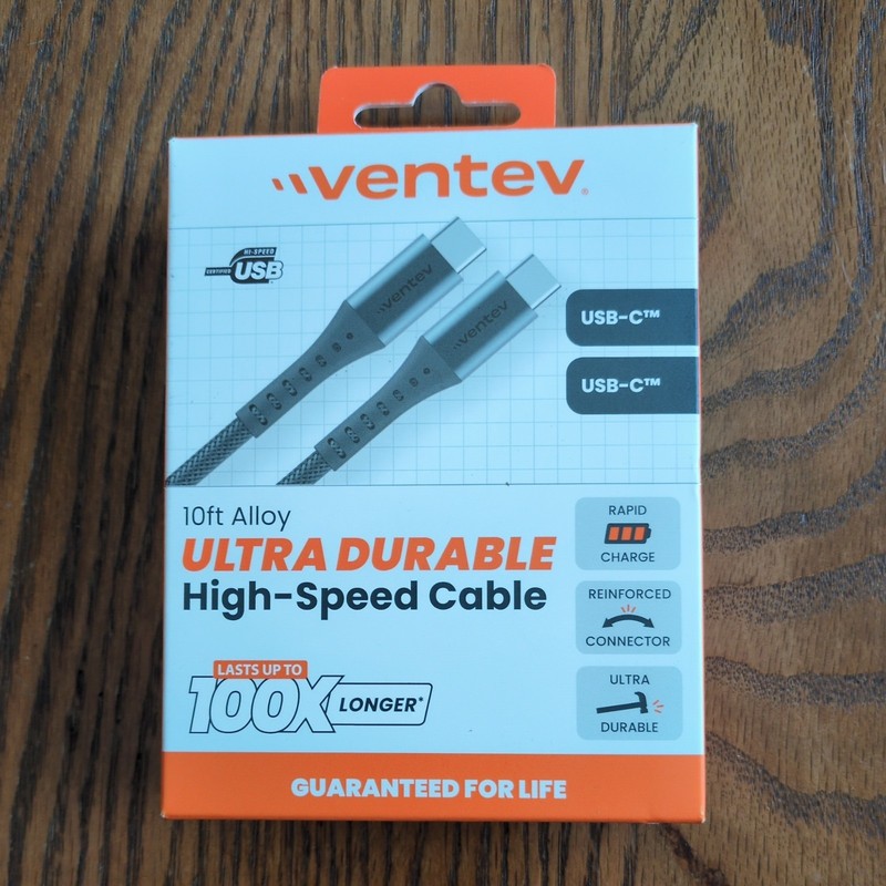 Ventev (10-Ft) Alloy USB-C to USB-C Charge/Sync Braided Cable – Steel Gray