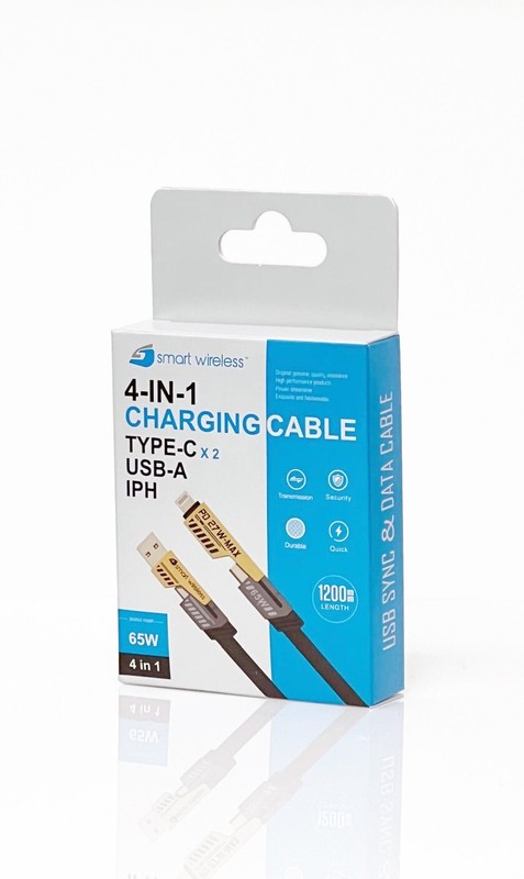 4in1 4-in-1 65W PD Fast Charge 4Ft Cable-2 Type-C iPhone USB 18 pieces Pack Lot