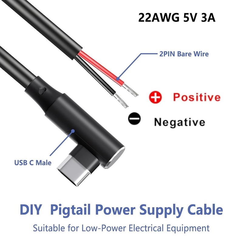 USB C Pigtail - USB C to 2 Pin Bare Wire Open End Power Cable, 90 Degree Righ... gallery