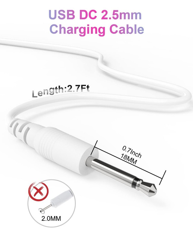 High-Quality 2.7Ft USB DC Charging Cable 2.5mm for Massagers - White (2 Qty) gallery