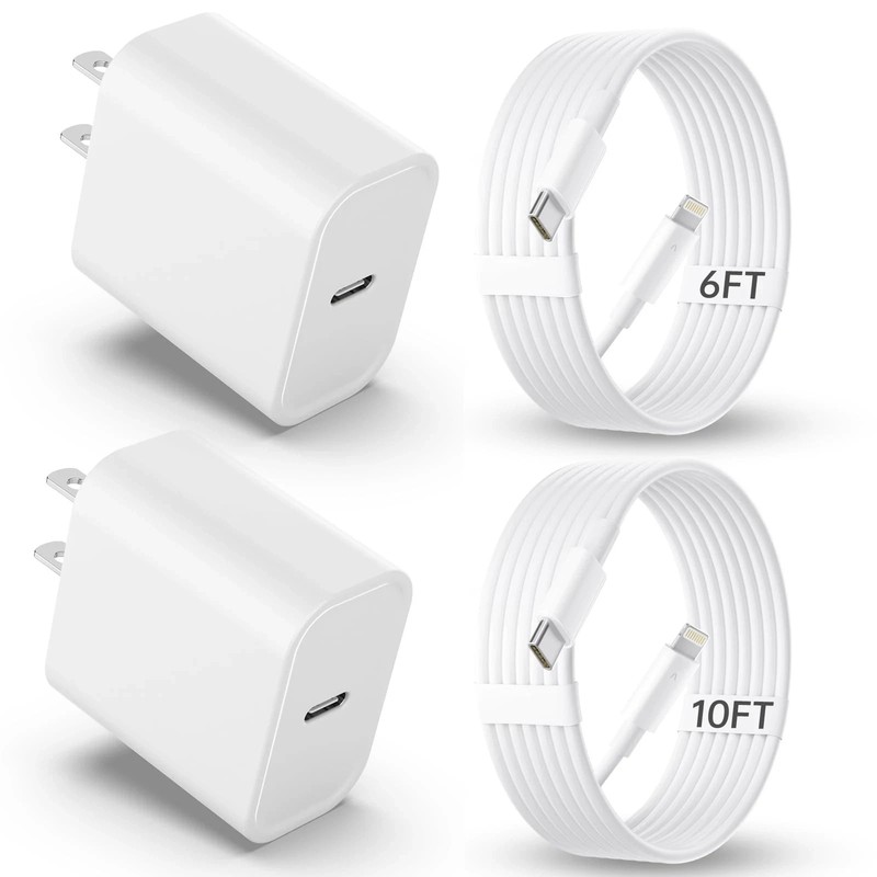 iPhone Charger Fast Charging【MFi Certified】 2Pack 20W PD USB C 6+10FT, White