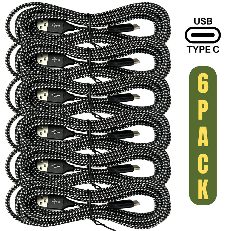6Pack Bulk Lot 10ft USB Type C Fast Charger Cable For Samsung Android Data Cord