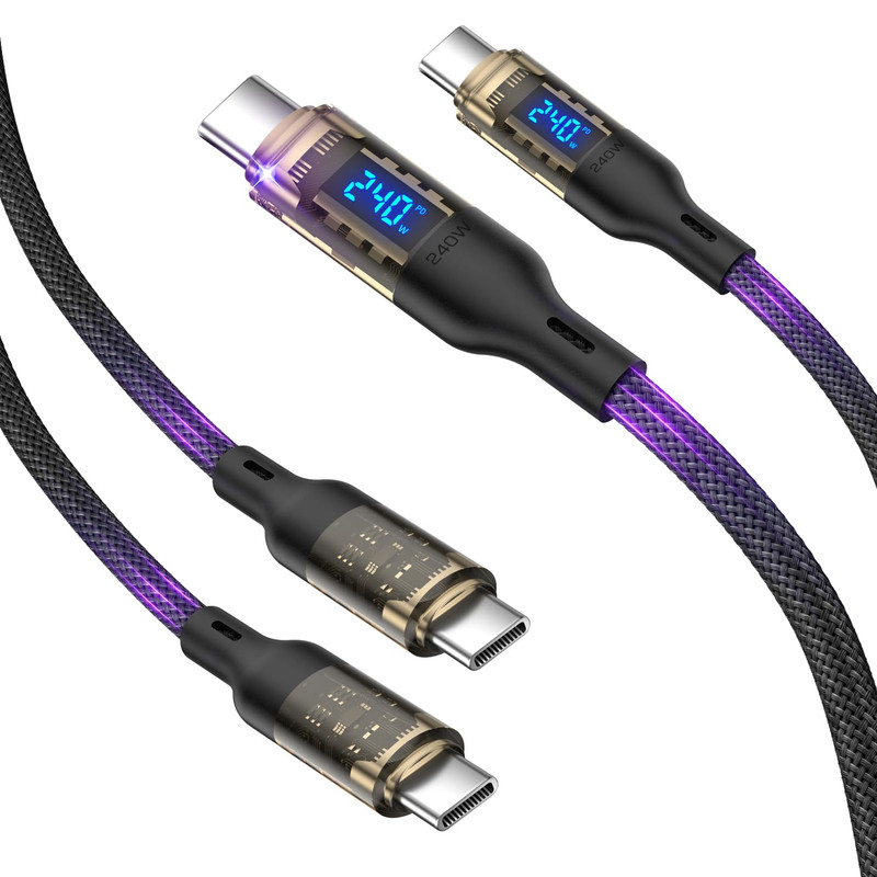 240W USB C to USB C Transparent Cable with LED Display Compatible with 140W 100W gallery