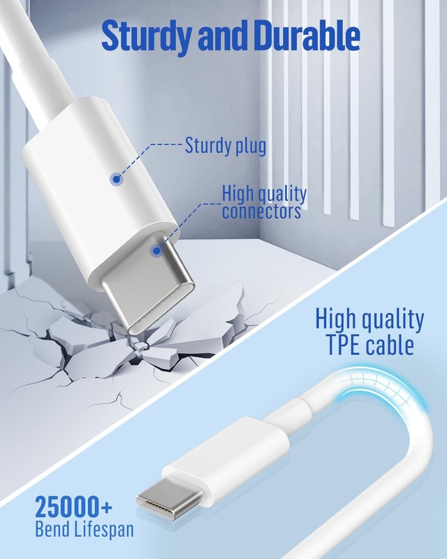 High Speed Car Carplay Cable For iPhone 17 17 Pro Max Charger Cord 3FT White gallery