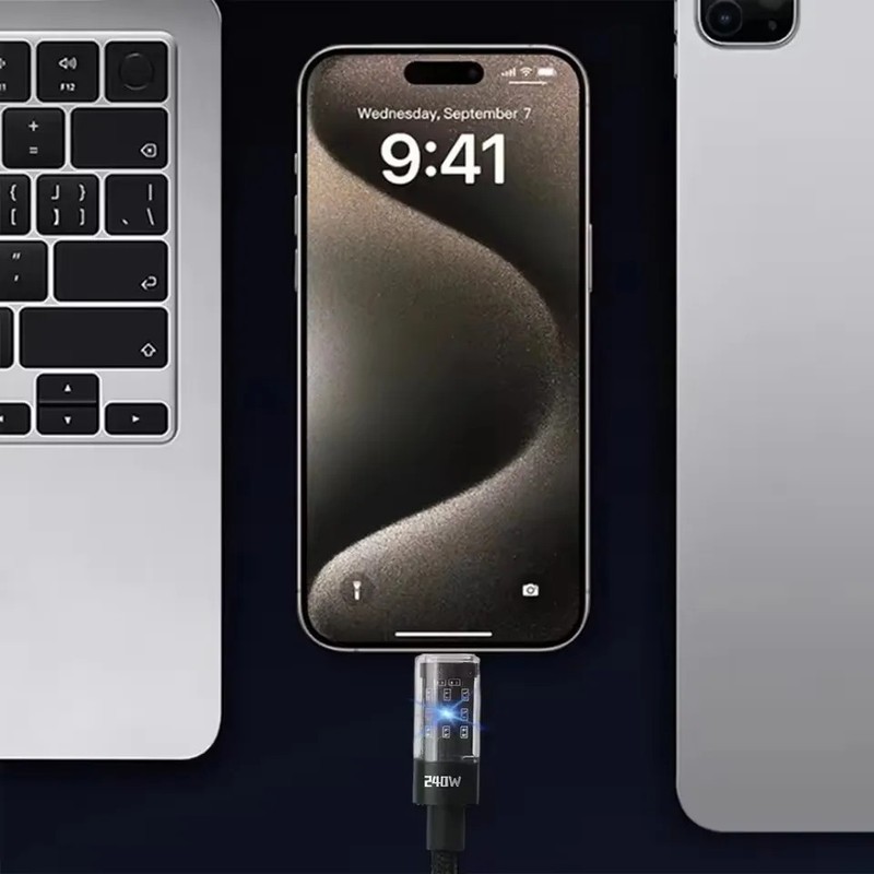 240W Fast Charging Type C Cable LED Braided USB C to C A to C Samsung Huawei gallery