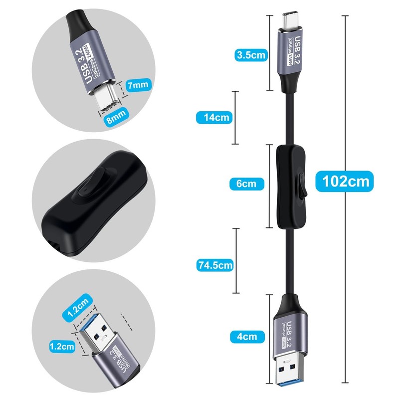 10Gbps USB C Cable Switch 3.2 Type C Fast Charging 60W 3A High Speed 3.2FT gallery