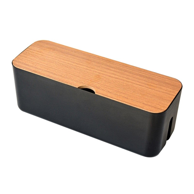 Cable Management Box – Wooden Style Large Cord Organizer to Hide black