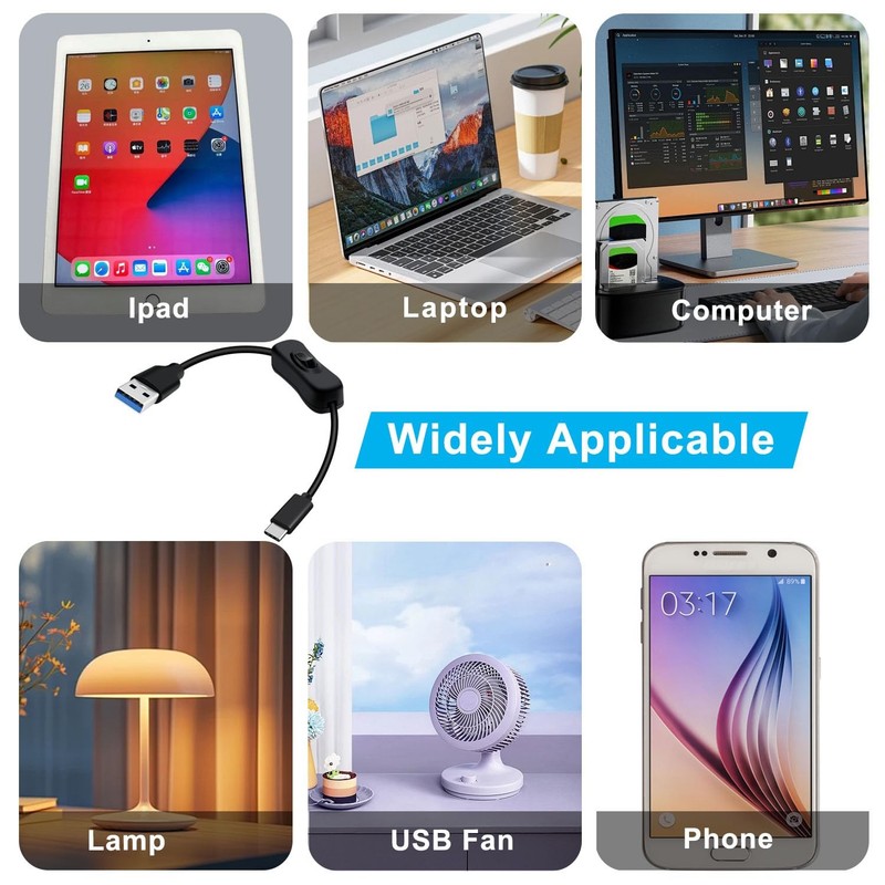 USB C to USB Cable With Switch 3.2FT 1m 5Gbps Power For PC Laptop Car Black gallery