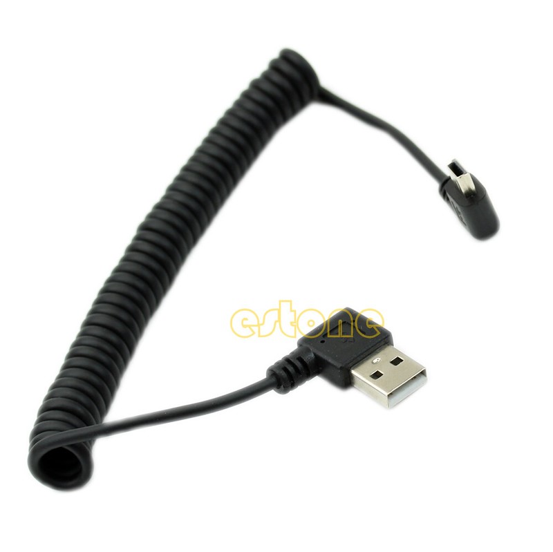 USB 2.0 Left Angle 90 Degree A Male to Left Angle Mini B 5p Male Spring Cable