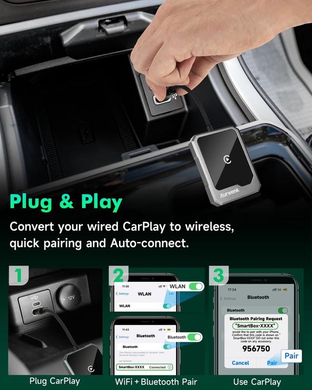 Adaptador Inalambrico Apple CarPlay para iPhone 15 16 17 Pro Max USB Tipo C gallery