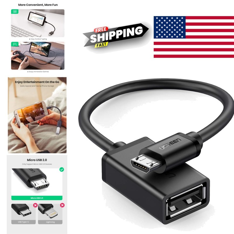 4 Inch Micro USB On The Go Cable Black Ideal for File Transfer and Accessories