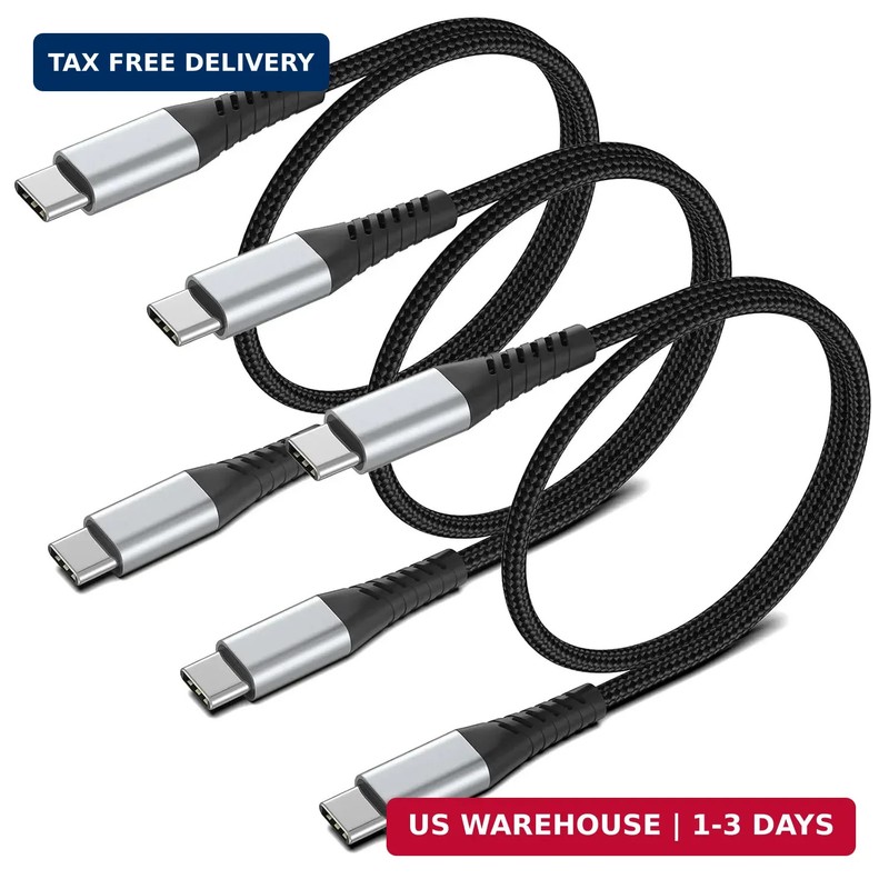 2ft USB C to USB C Cable, 3 Pack Braided USB C to C Charging Cord 60W/3A Type C
