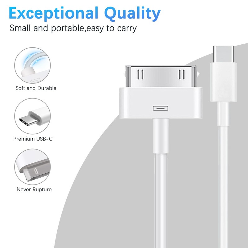 DCNETWORK 30-Pin to USB C Adapter Cable for iPhone, iPad, iPod – 3.3FT, White gallery