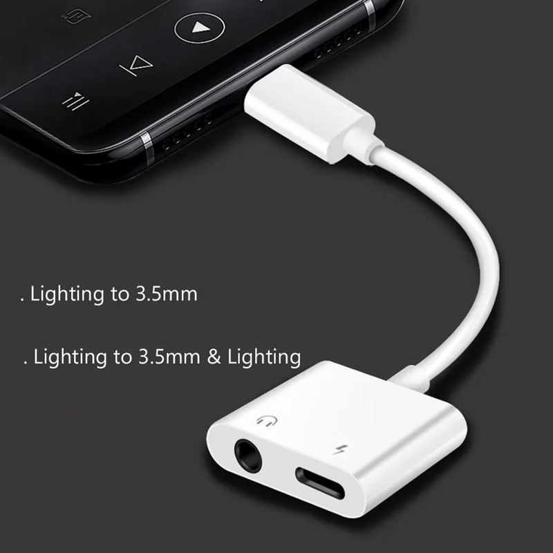 2in1 Dual Adapter 3.5mm Headphone & Charger For iPhone 14 13 12 11 XR 8 PLUS Lot gallery