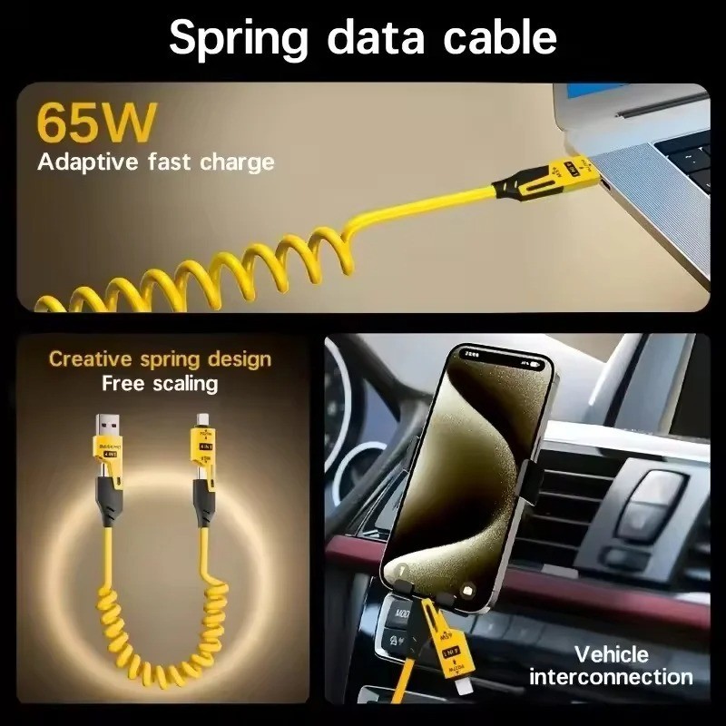4 in 1 Multi USB Charging Cable Fast 75W Coiled USB C Telescopic Quick Charger gallery