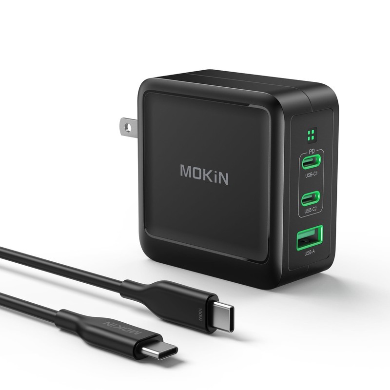 100W USB C Charger, 3-Port GaN+ USB C Charging Block, Foldable and Compact Fa...