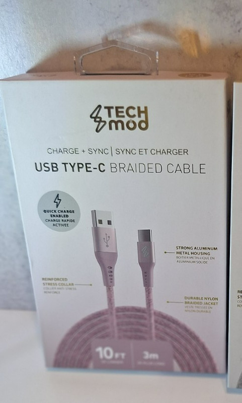 Tech Mod 10ft USB-C Braided Charging Cable 5A Rose Gold Pink Android gallery