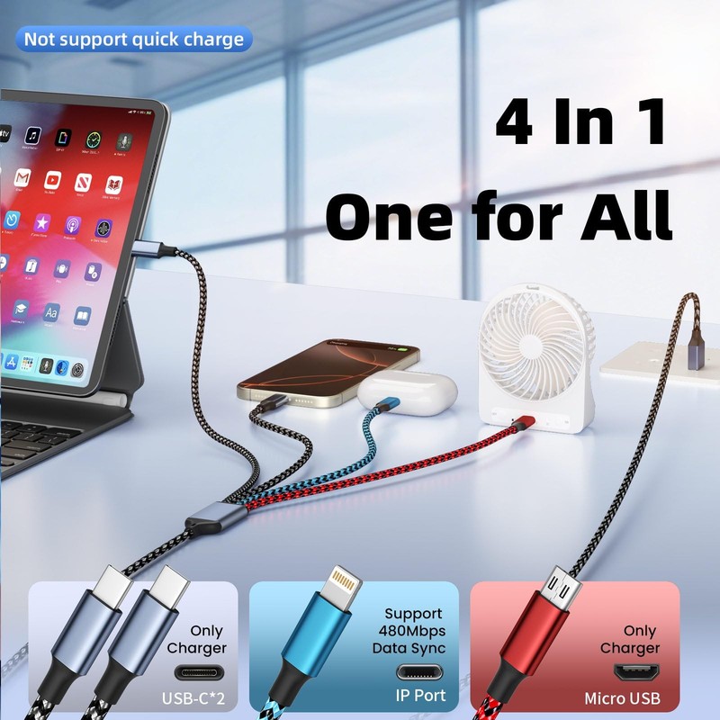 Dual Type-C Ports 4 IN 1 Multi Charging Cable Cord(5FT 3Pack), USB to USB C C... gallery
