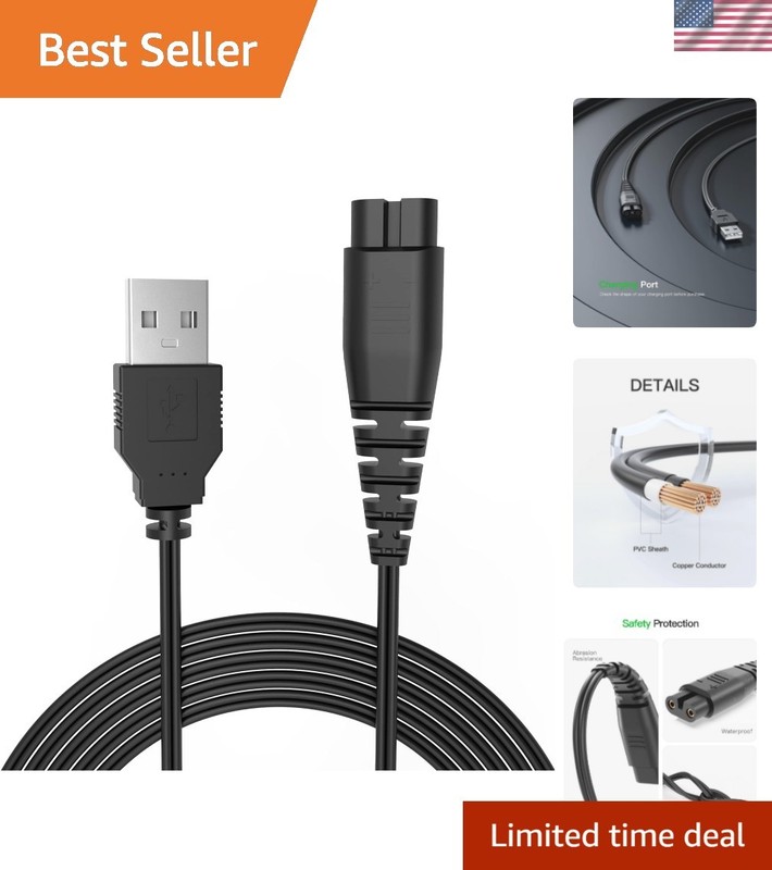 Replacement USB Charging Cable for Hatteker Hair Trimmers - Certified Safety