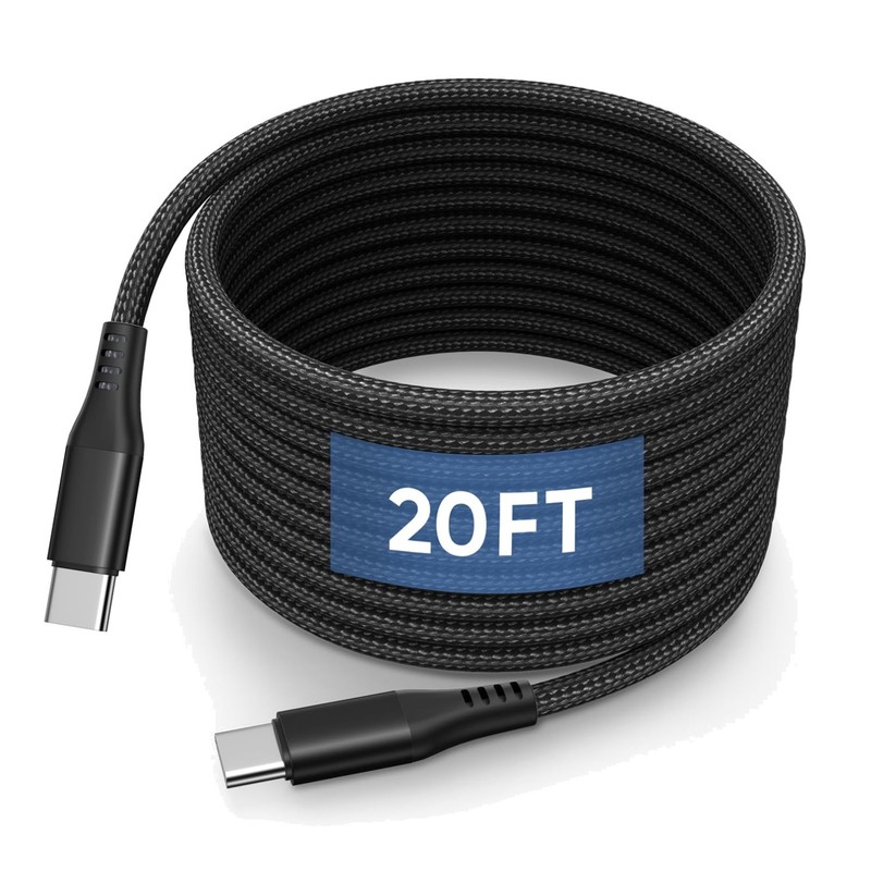 Flexible 20ft USB C Cable for Galaxy/LG/Switch