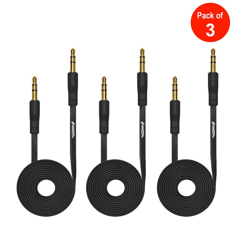 3X Black 3.5mm Male to Male 3ft Stereo AUX Auxiliary Cable For iPhone iPod MP3