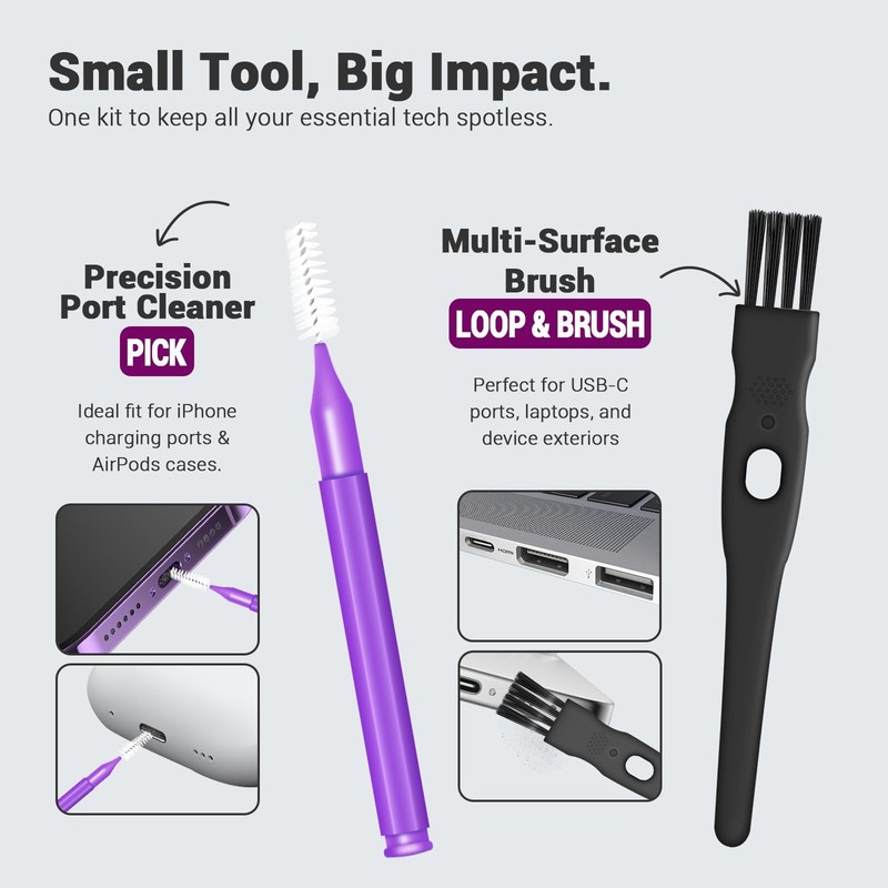 Cleaning Kit for Cell Phone and Headphone Charging Port, USB C, Purple gallery