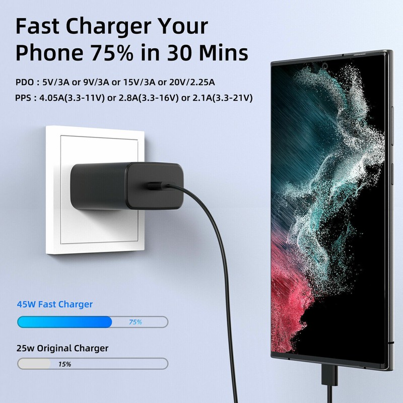 ⚡45W Type USB C Super Fast Wall Charger 6ft Cable For Samsung Galaxy S24 S23 S22 gallery