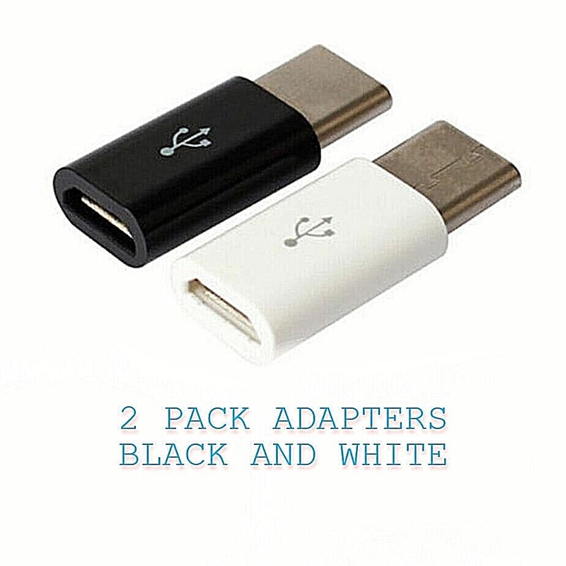 2PC Micro USB Female to Type C Male Adapter Converter Micro-B to USB-CConnector