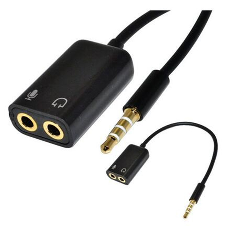 3.5mm 1/8″ Earphone Headset + Microphone Adapter To Stereo Audio Male PC Iphone