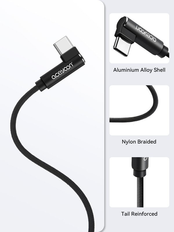 3 Pack 90 Degree USB C Cable, 0.6ft Short Right Angle Type C Charger Braided ... gallery