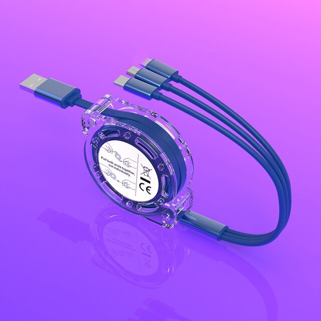 Multifunction Charging Cable, Telescopic, Data Cable 3 IN 1 USB Various Colors gallery