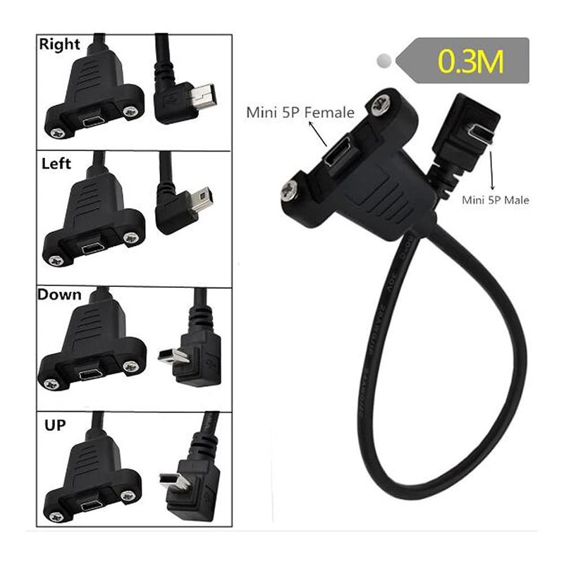0.3 Meter Mini USB 5 Pin Extension Cable Right Angle Bolt Screw Mount Cord gallery