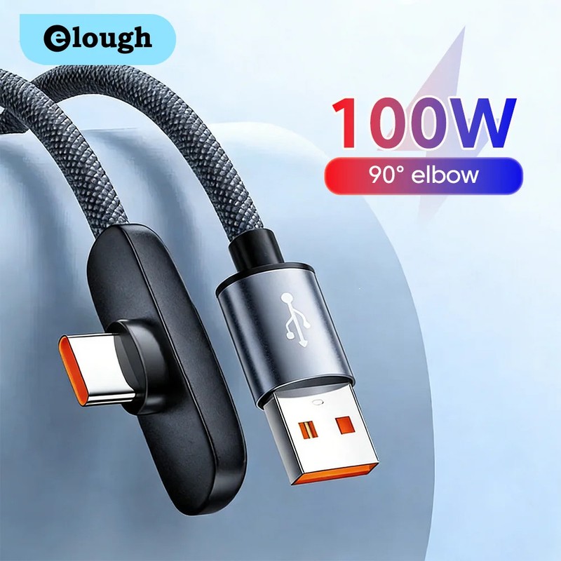 100W USB to Type C Fast Charging 90 Degree Elbow Data Cable PD Super Speed