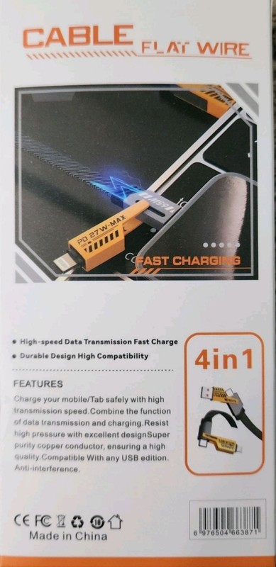 Convertible 4 in 1 Fast Charging 6.5ft Flat Cable 65W/27W USB-A/USB-C/new gallery