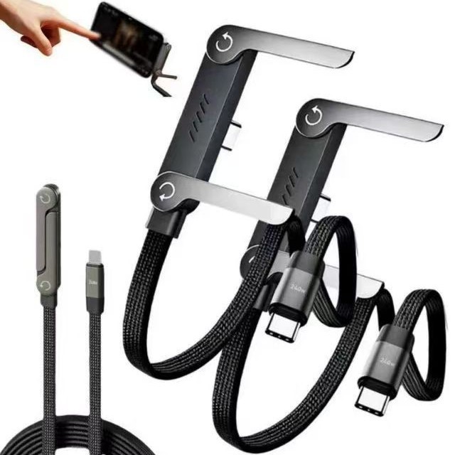2in1 240W Fast Charging Cord For iPhone1716 With Phone Stand Foldable Holder Lot gallery
