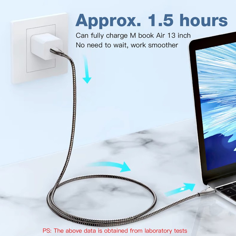 60W USB C to C Fast Charging Cable Metal Armor Braided Cord 3.3FT for Laptop gallery
