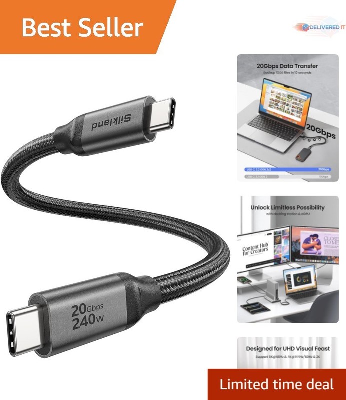 USB C Data Cable 20Gbps 1FT 4K/8K HDR Fast Charging High-Speed Transfer
